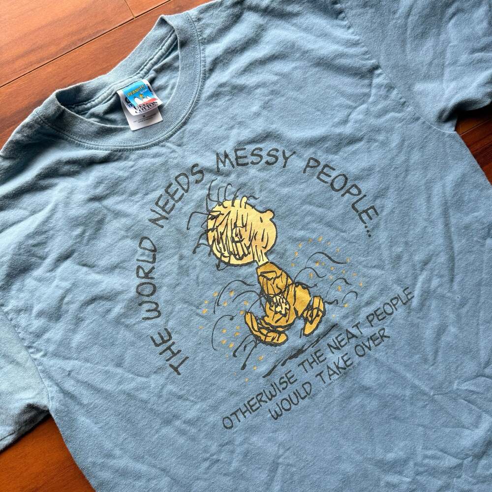 Vintage Peanuts Pigpen Messy People Graphic T-Shirt Blue Medium